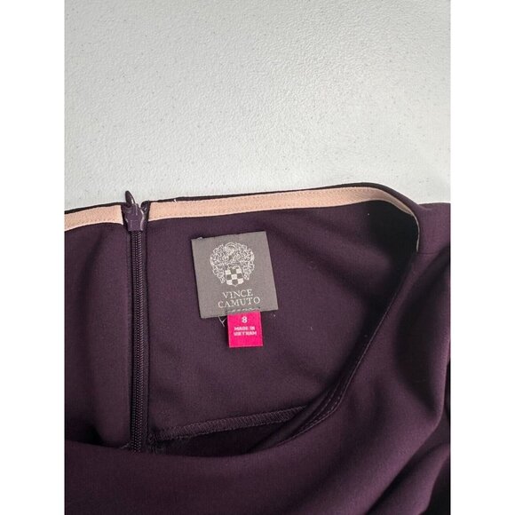 Vince Camuto Plum Dress Beige Detail Trim 3/4 Sleeve 8 USA Colorblock Retro Mod - Picture 5 of 7